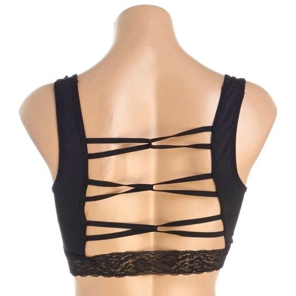 Rene Rofe Women's Bralette Top Bra Small Black Lace Trimmed Wire Free Seamless - Picture 3 of 4